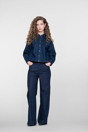 Geisha Damen Wide-Leg-Jeans mit Kontrastbund und Gürtel