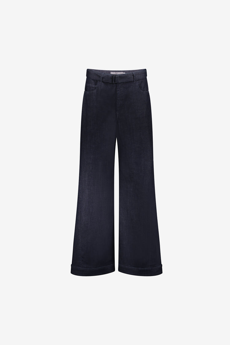 Geisha Damen Wide-Leg-Jeans mit Kontrastbund und Gürtel