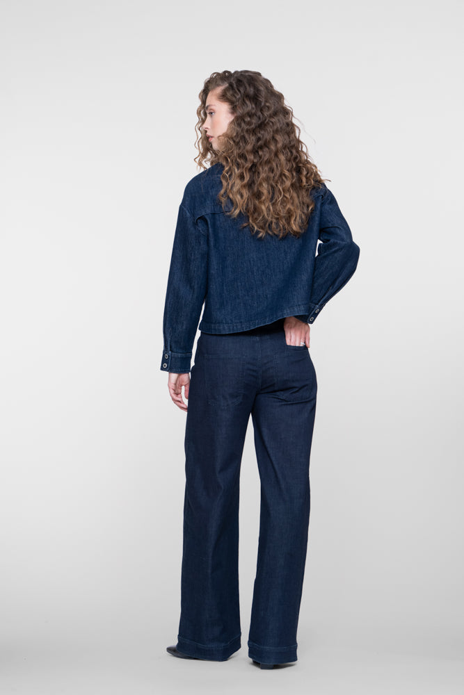 Geisha Damen Wide-Leg-Jeans mit Kontrastbund und Gürtel