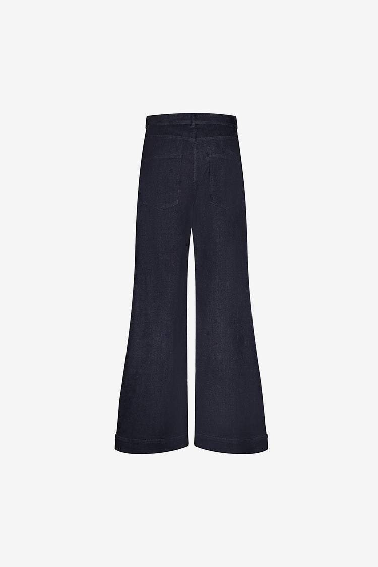 Geisha Damen Wide-Leg-Jeans mit Kontrastbund und Gürtel
