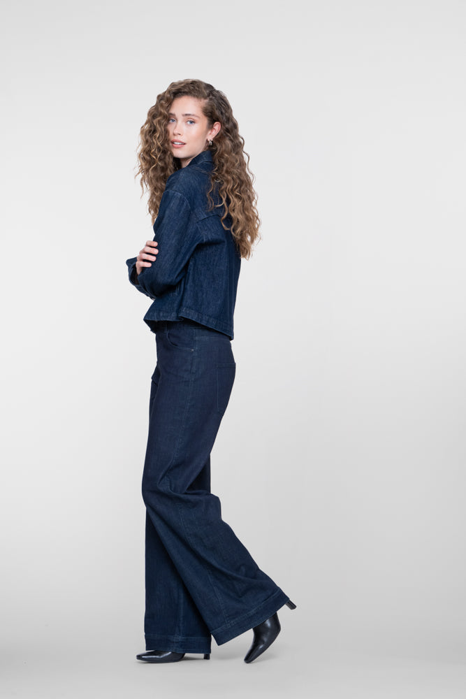 Geisha Damen Wide-Leg-Jeans mit Kontrastbund und Gürtel