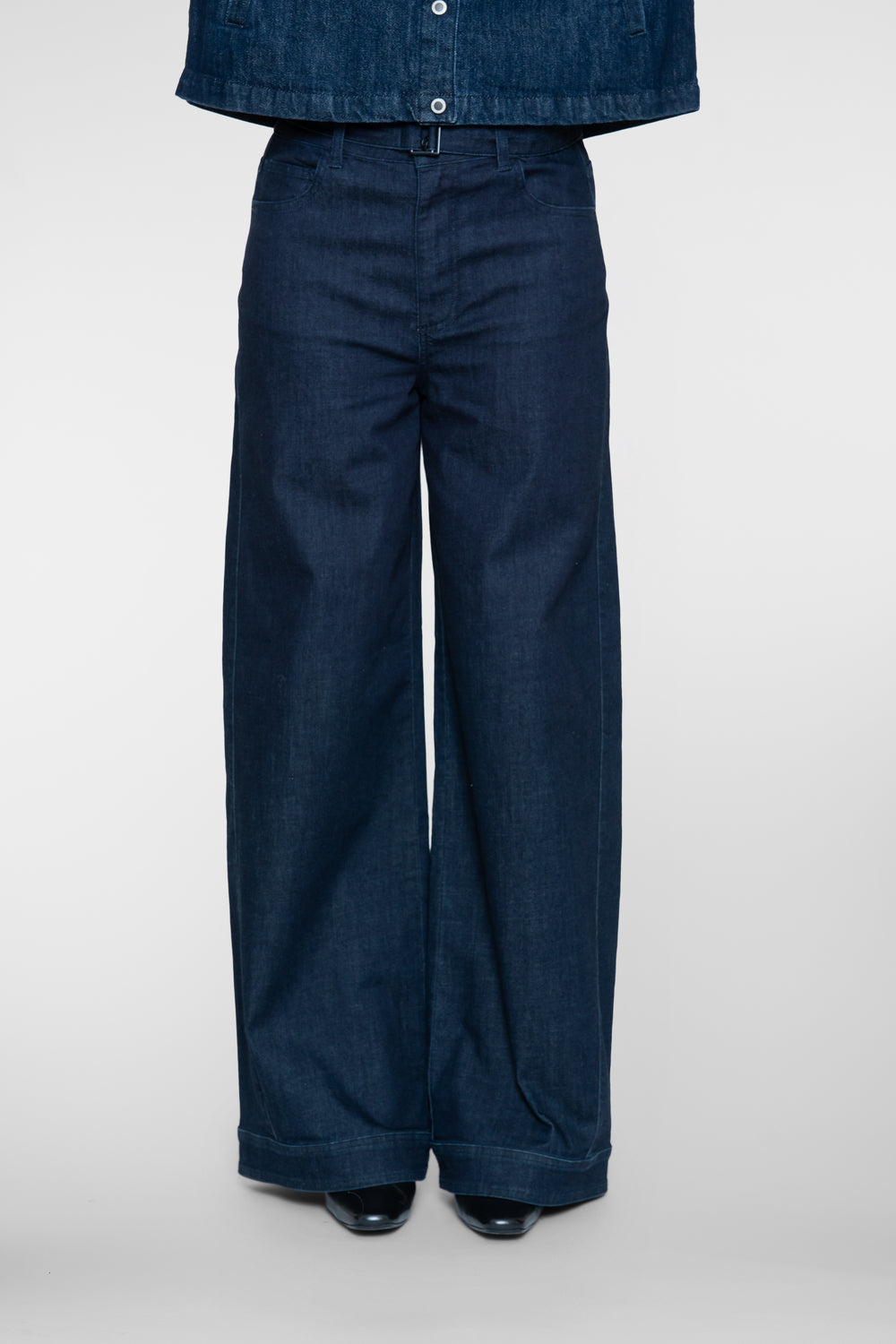 Geisha Damen Wide-Leg-Jeans mit Kontrastbund und Gürtel