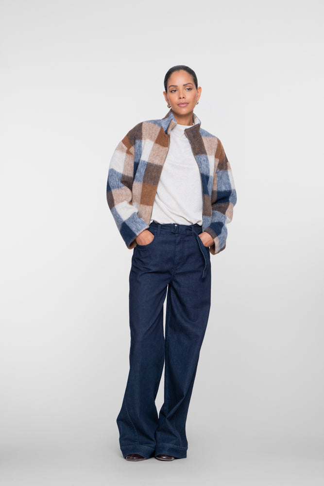Geisha Damen Wide-Leg-Jeans mit Kontrastbund und Gürtel