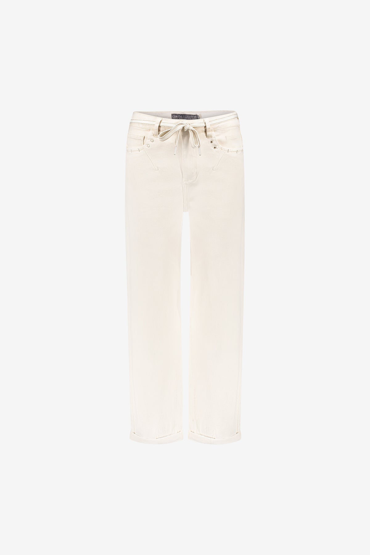 Geisha Cropped Straight Fit Jeans mit Bindegürtel und Umschlag