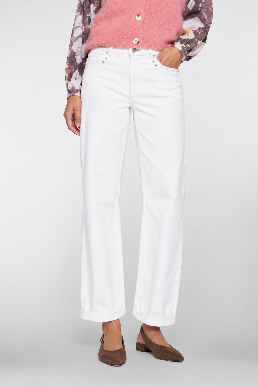 Geisha Cropped Straight Fit Jeans mit Bindegürtel und Umschlag