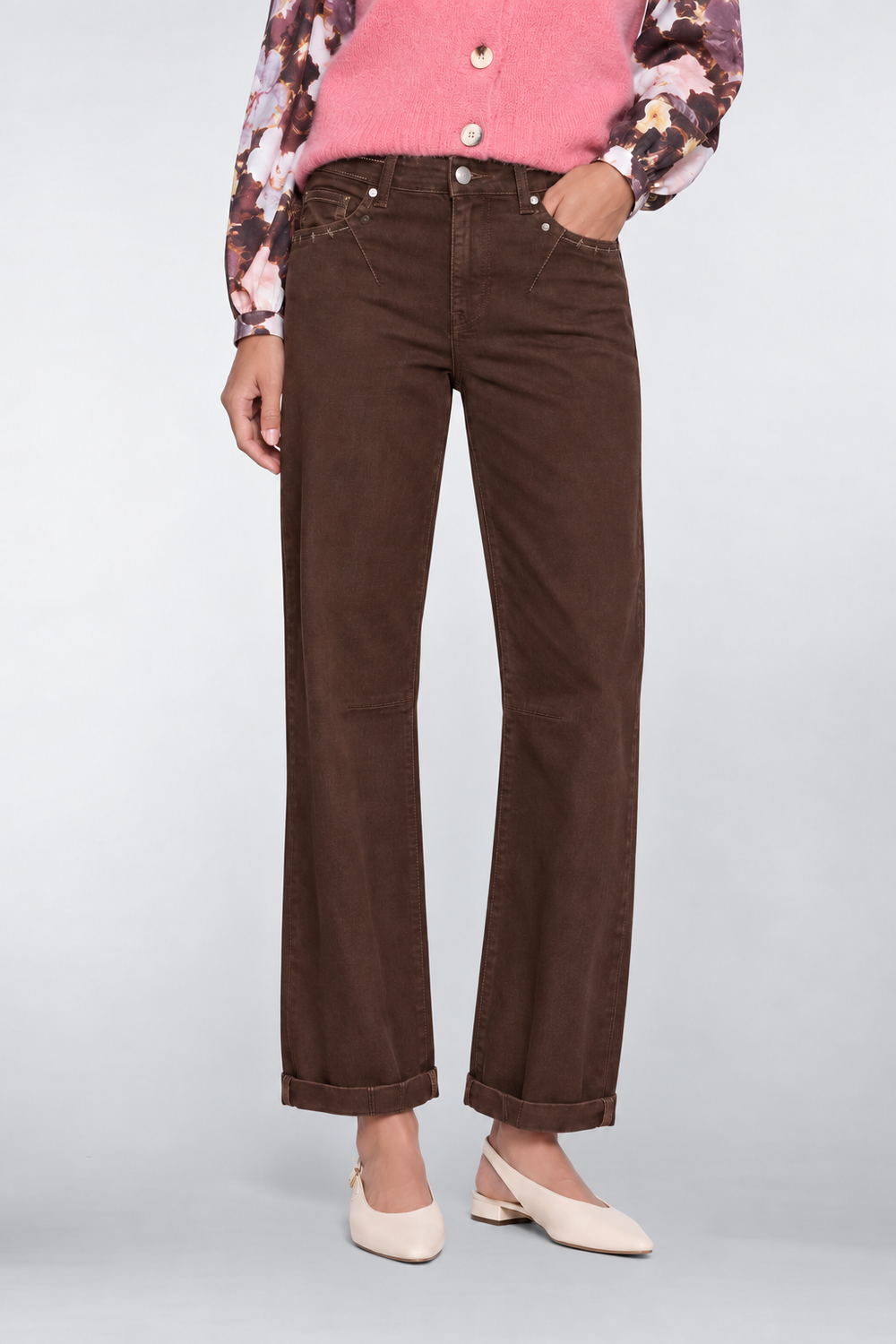 Geisha Cropped Straight Fit Jeans mit Bindegürtel und Umschlag