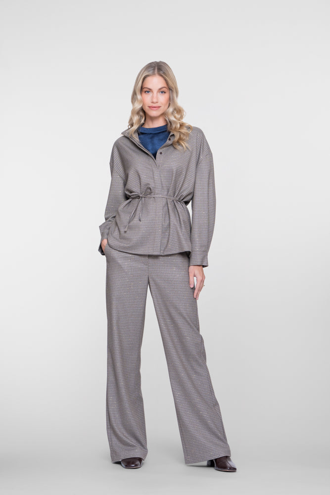 Geisha Damen High-Waist-Hose mit Karomuster und Glitzer