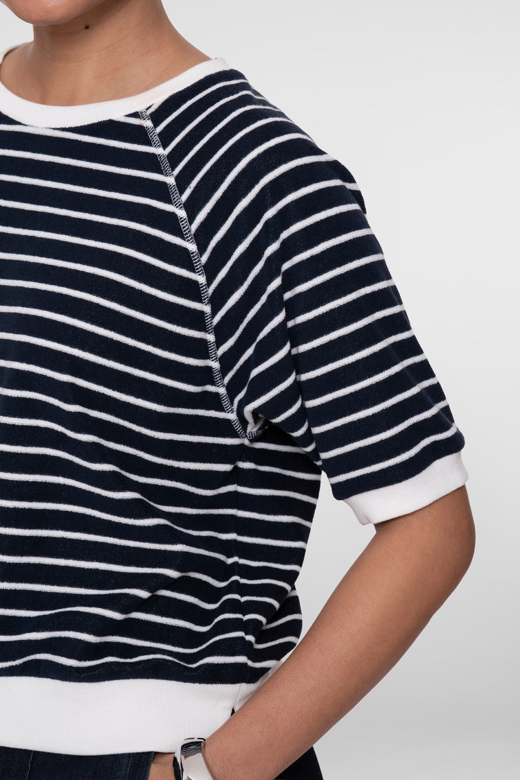 Geisha gestreifter Kurzarmpullover mit Raglanschnitt