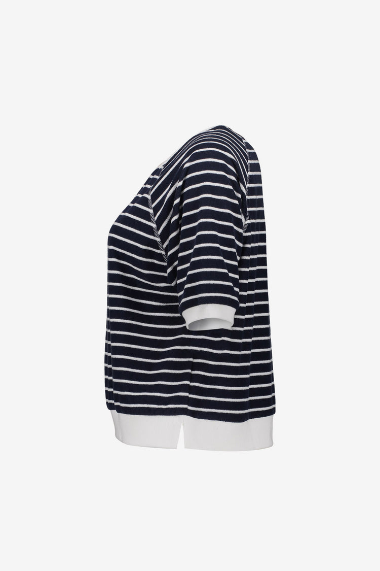 Geisha gestreifter Kurzarmpullover mit Raglanschnitt