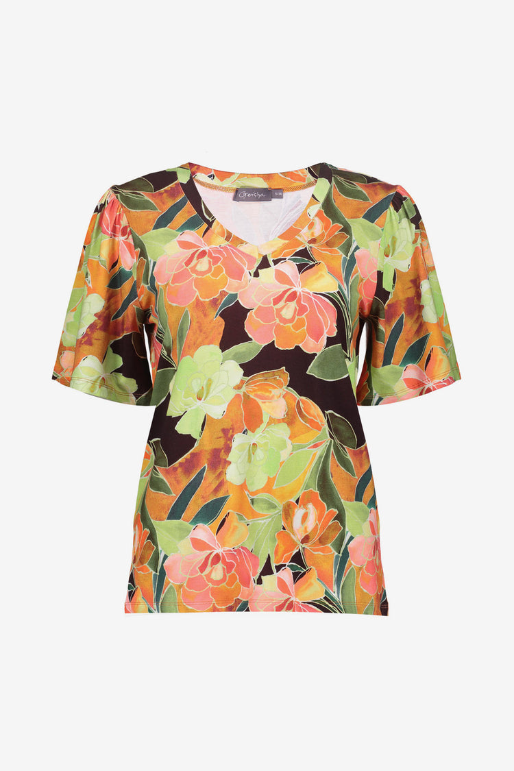 Geisha T-Shirt mit farbenfrohem Print