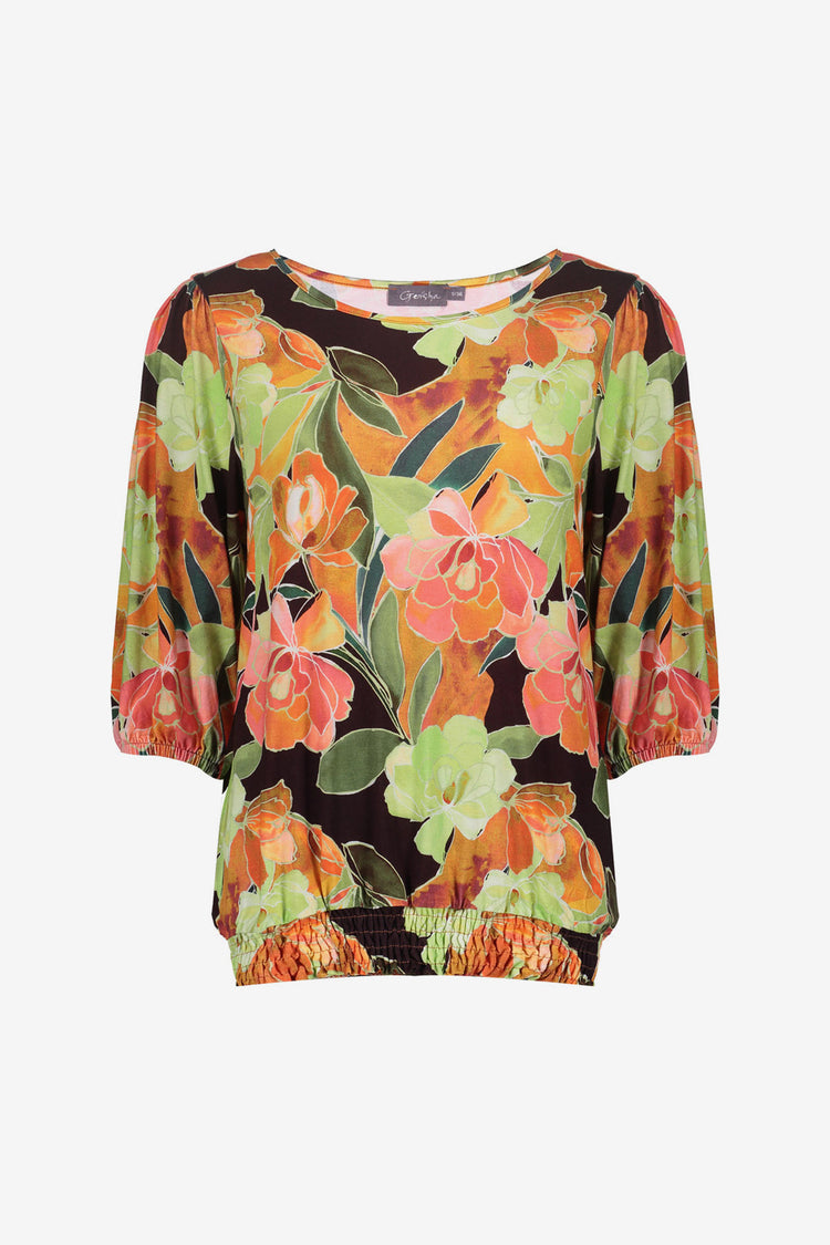 Geisha Jersey T-Shirt mit Smock-Detail