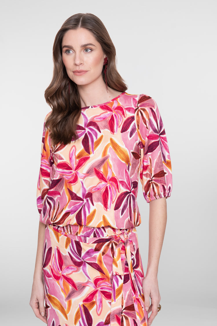Geisha Jersey T-Shirt mit Smock-Detail