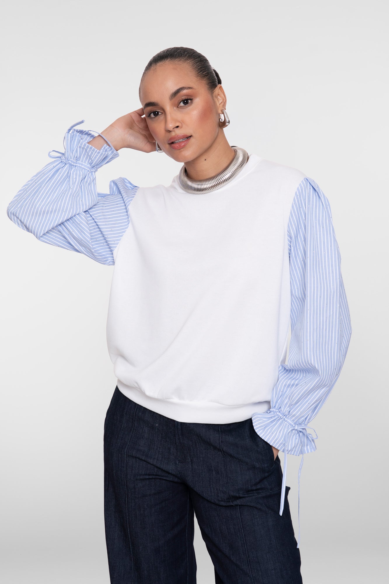 Geisha Sweatshirt im Spencer-Look mit Blusenärmeln