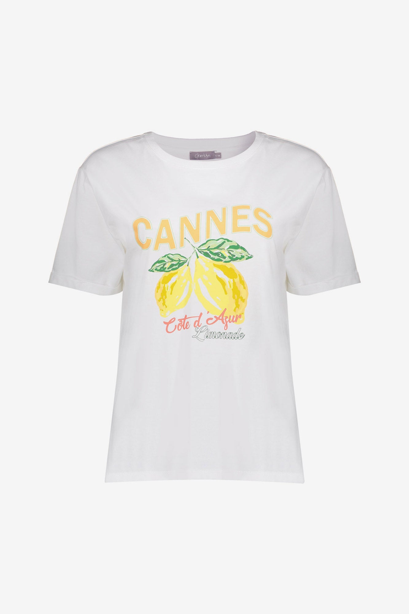Geisha Cannes Print T-Shirt mit Zitronenmotiv