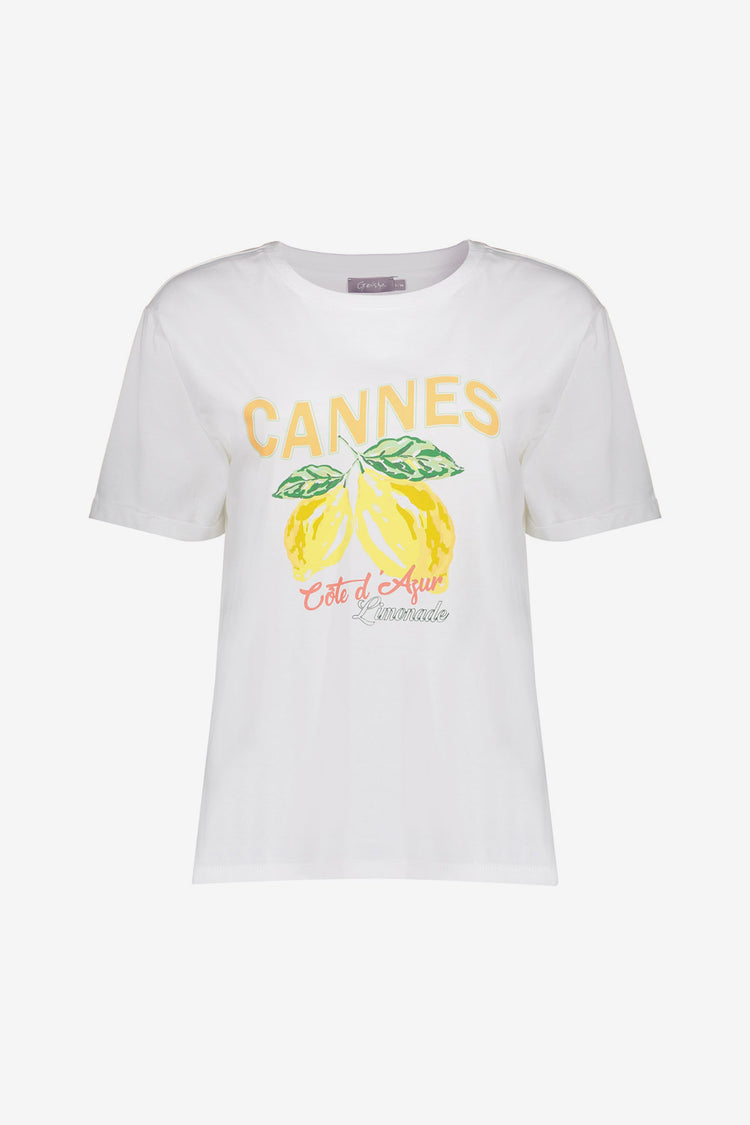 Geisha Cannes Print T-Shirt mit Zitronenmotiv
