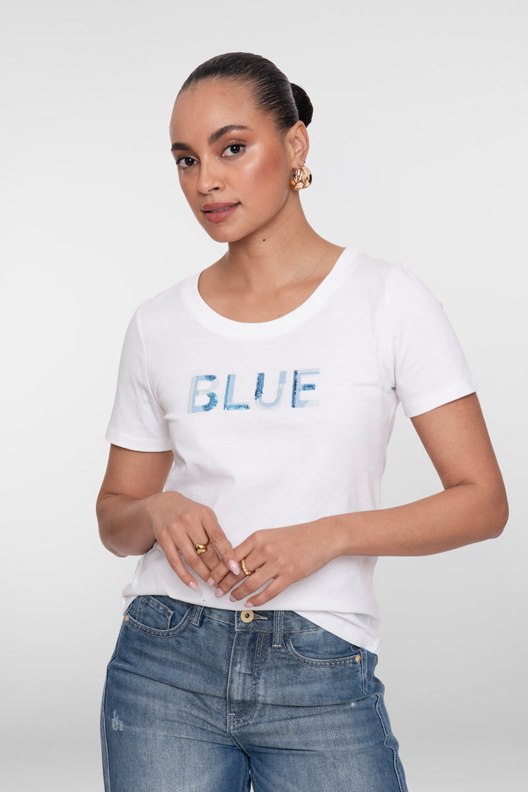 Geisha T-Shirt „Blue“ mit Rundhalsausschnitt