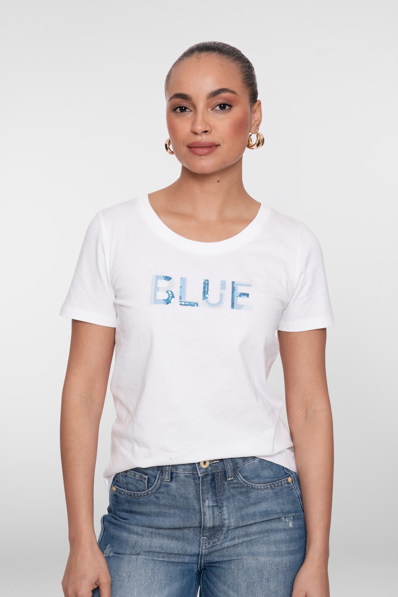 Geisha T-Shirt „Blue“ mit Rundhalsausschnitt