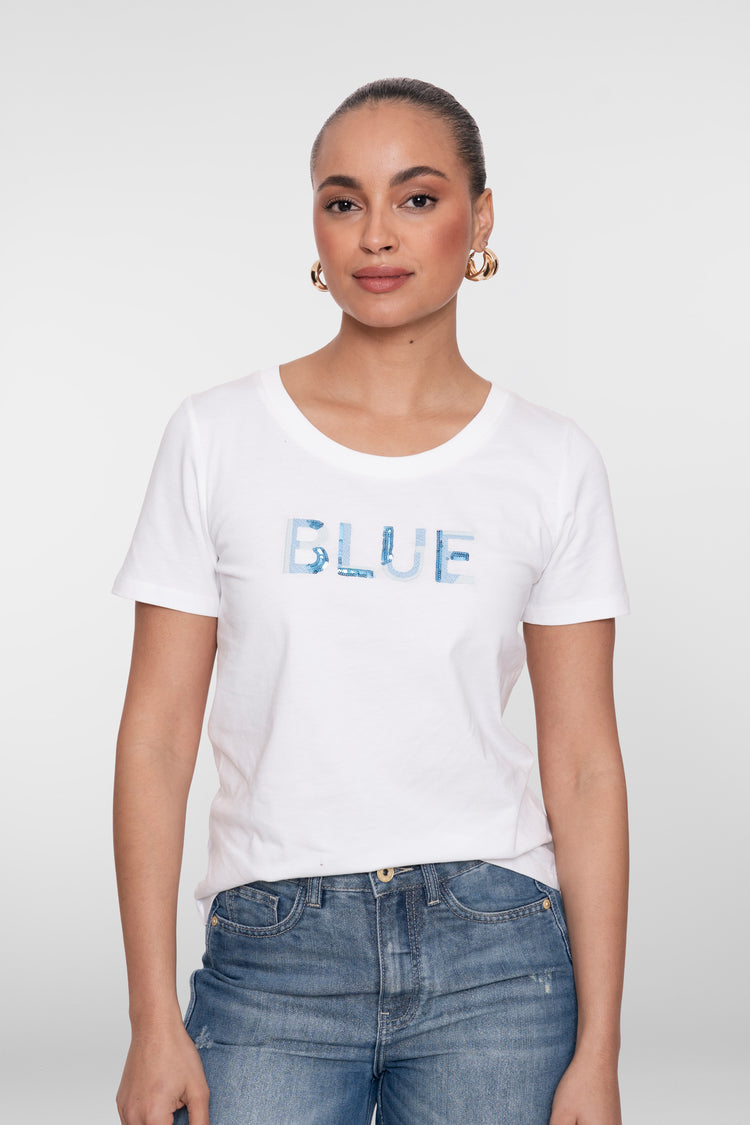 Geisha T-Shirt „Blue“ mit Rundhalsausschnitt