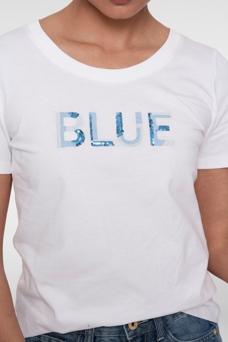 Geisha T-Shirt „Blue“ mit Rundhalsausschnitt
