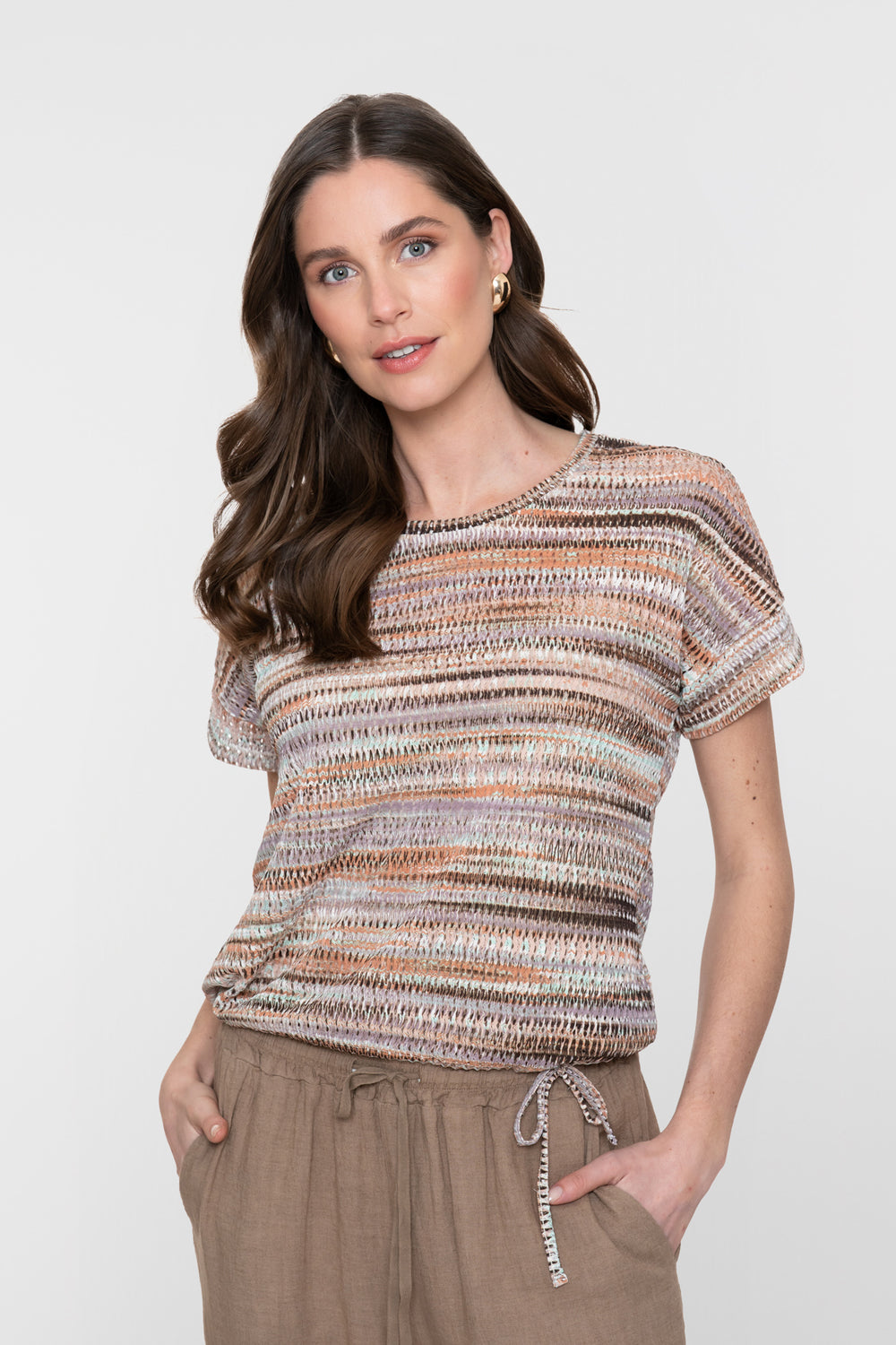 Geisha Top mit durchbrochener Struktur und Streifenmuster