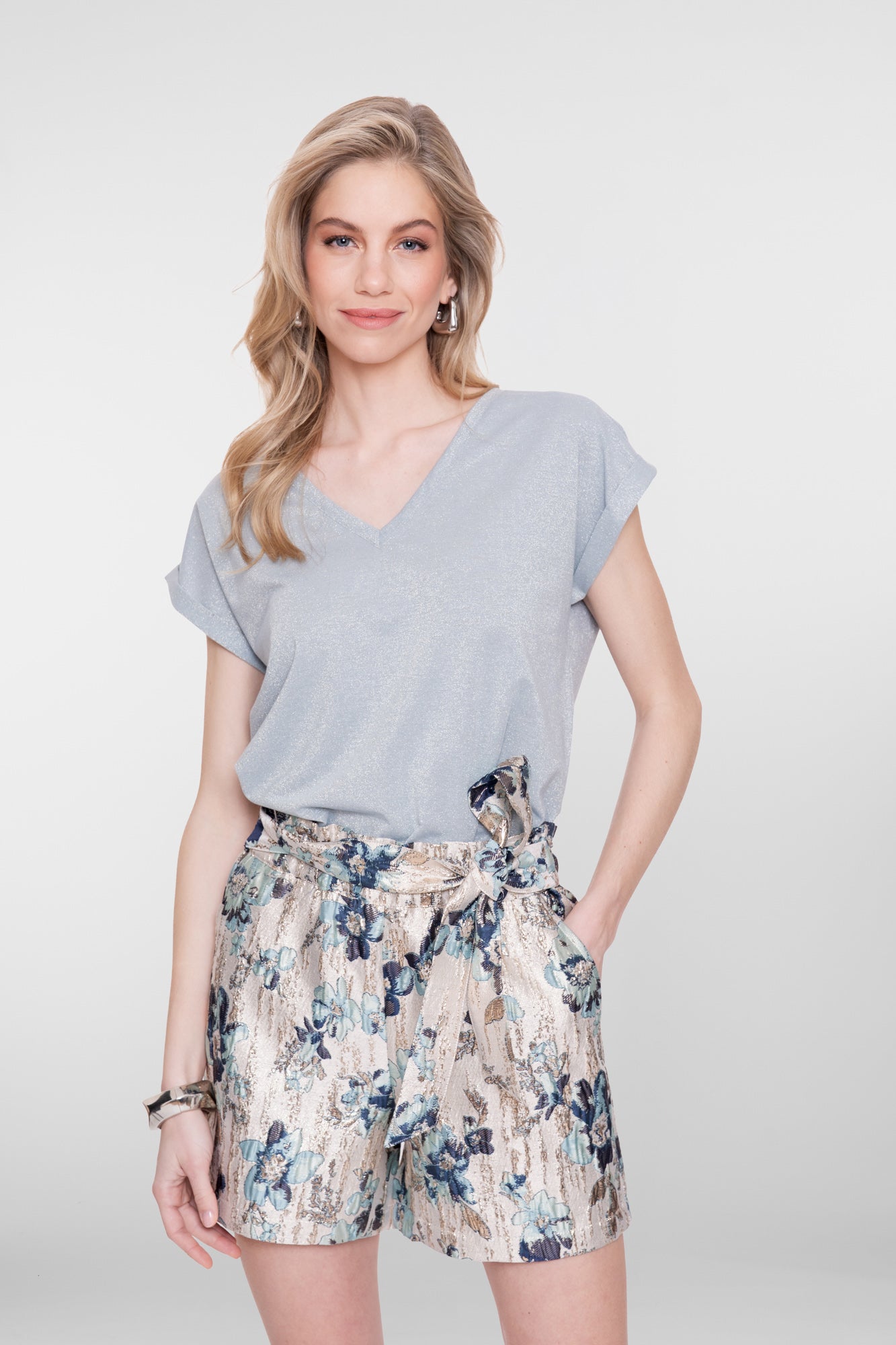 Geisha T-Shirt mit V-Ausschnitt und Lurex