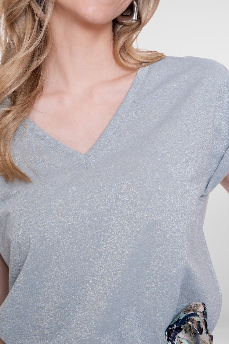 Geisha T-Shirt mit V-Ausschnitt und Lurex