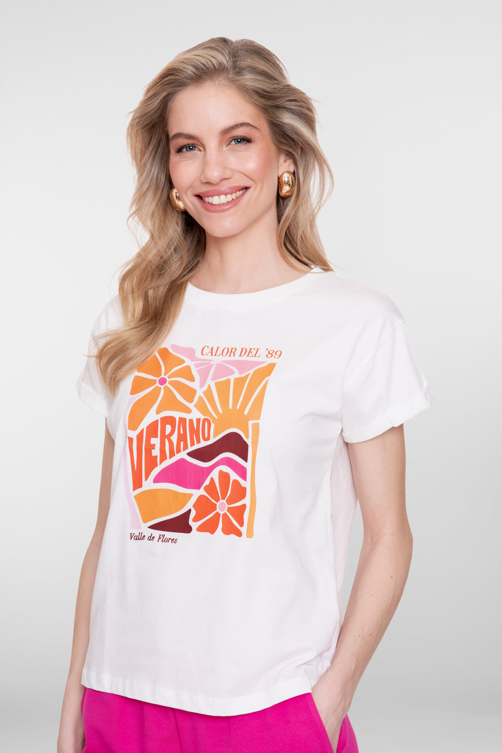 Geisha-T-Shirt 'Verano' Druck weiß