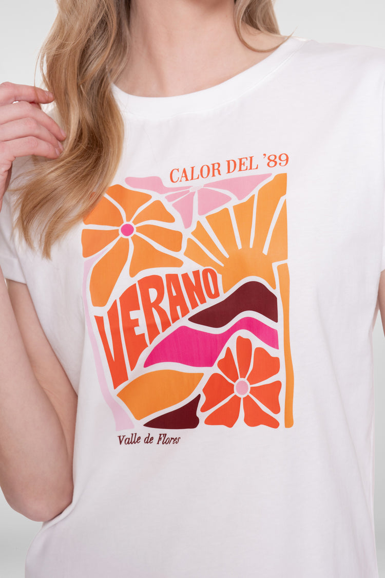 Geisha-T-Shirt 'Verano' Druck weiß