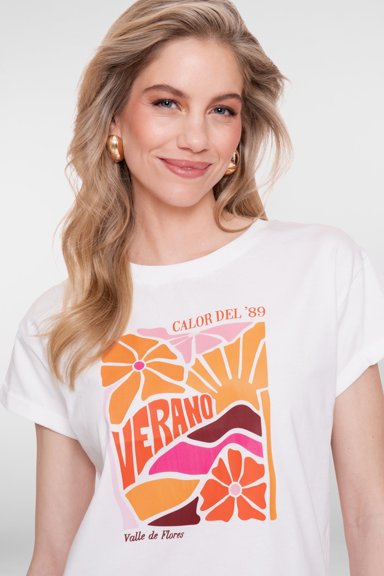 Geisha-T-Shirt 'Verano' Druck weiß