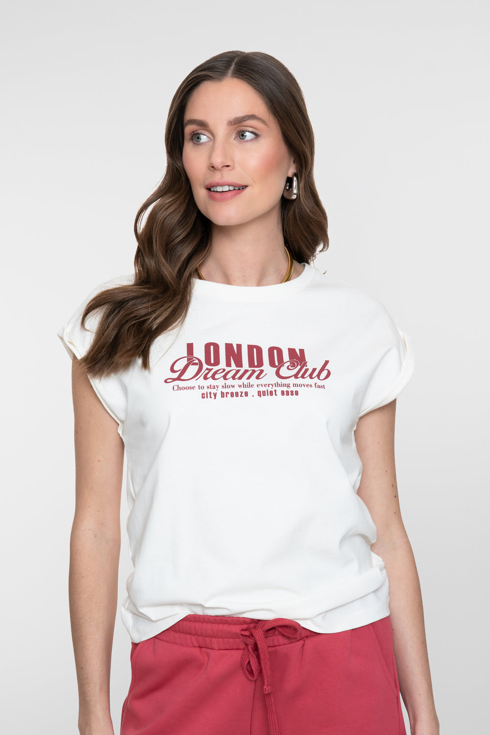 Geisha T-Shirt „London Dream Club“ mit umgeschlagenen kurzen Ärmeln