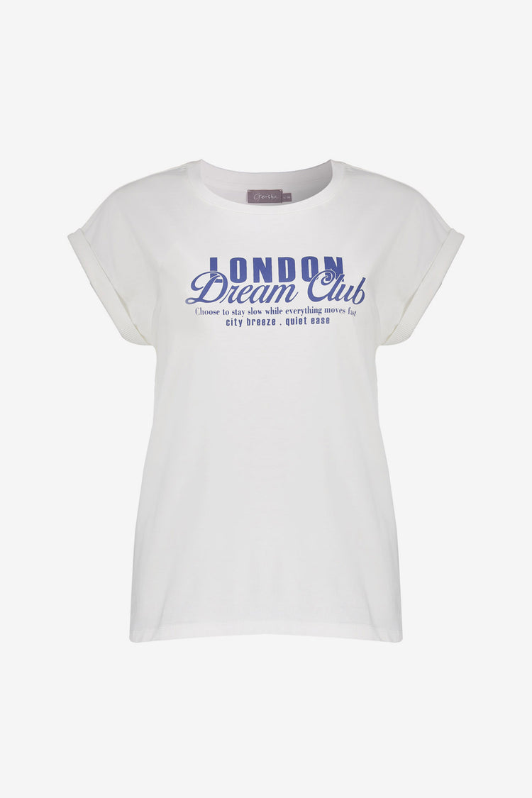 Geisha T-Shirt mit Chestprint „London Dream Club“ und angeschnittenen Ärmeln
