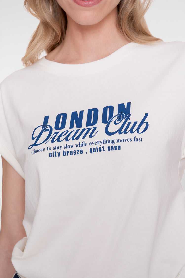 Geisha T-Shirt mit Chestprint „London Dream Club“ und angeschnittenen Ärmeln