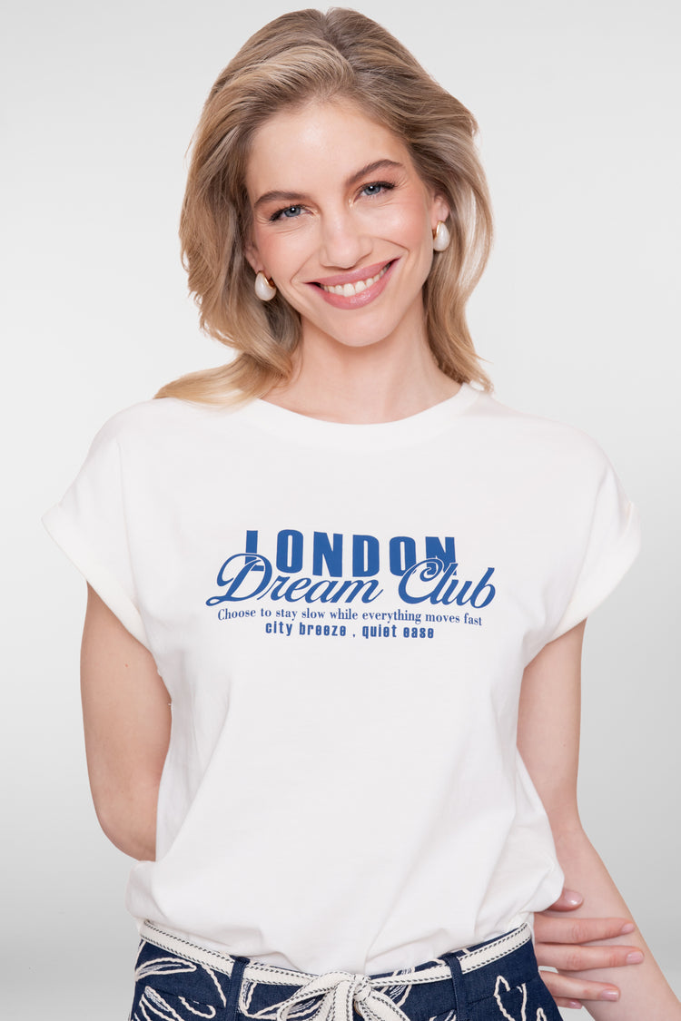Geisha T-Shirt mit Chestprint „London Dream Club“ und angeschnittenen Ärmeln