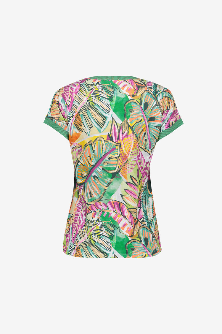 Geisha T-Shirt mit grafischem Print und Rippbündchen mit Lurex