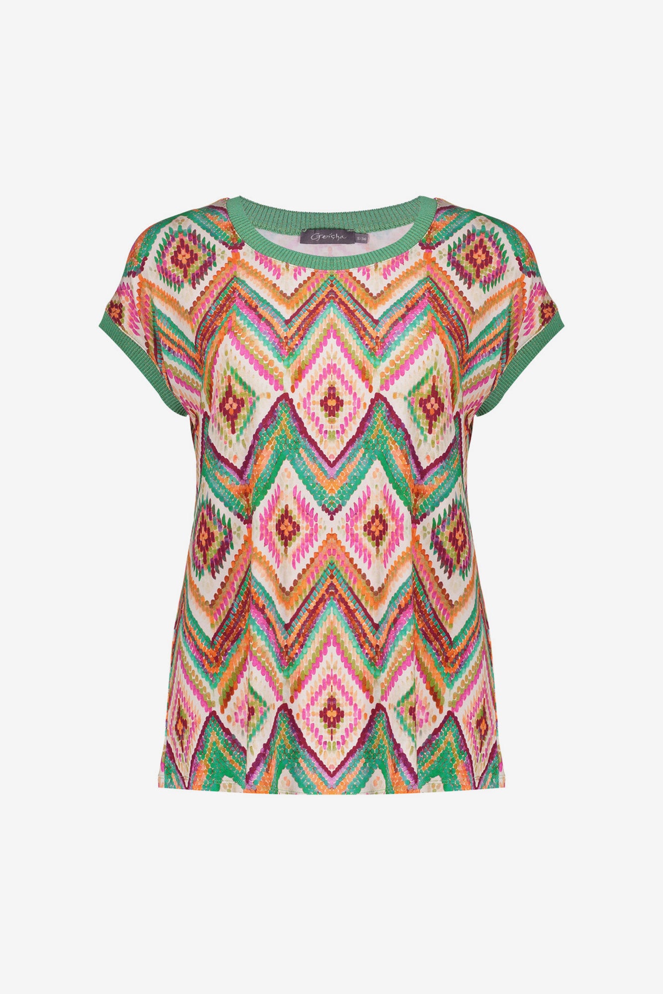 Geisha T-Shirt mit grafischem Print und Rippbündchen mit Lurex
