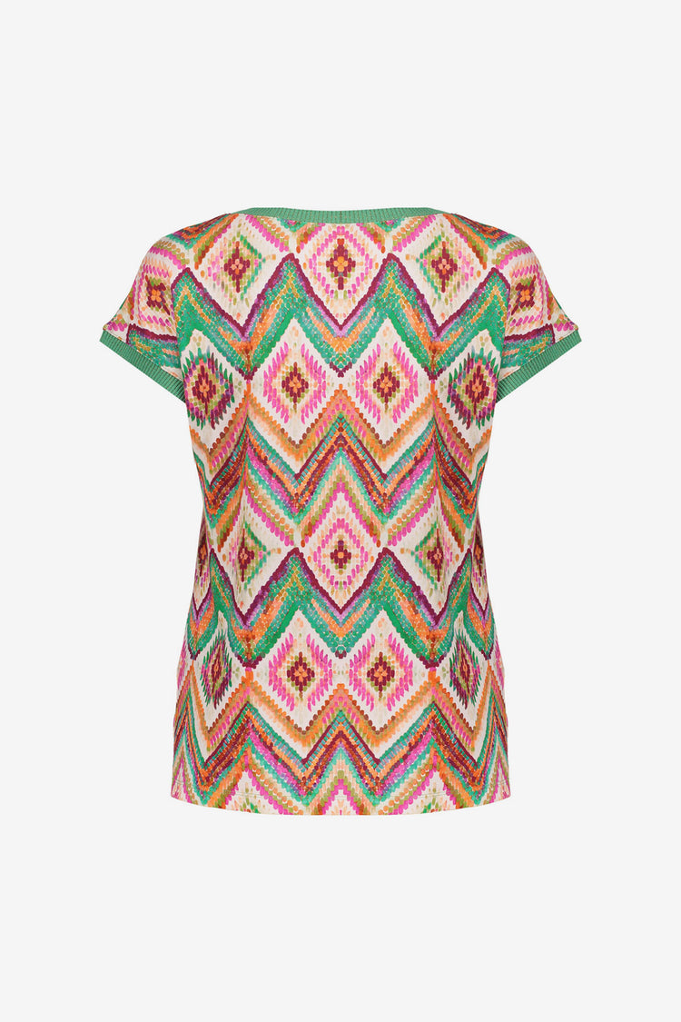 Geisha T-Shirt mit grafischem Print und Rippbündchen mit Lurex