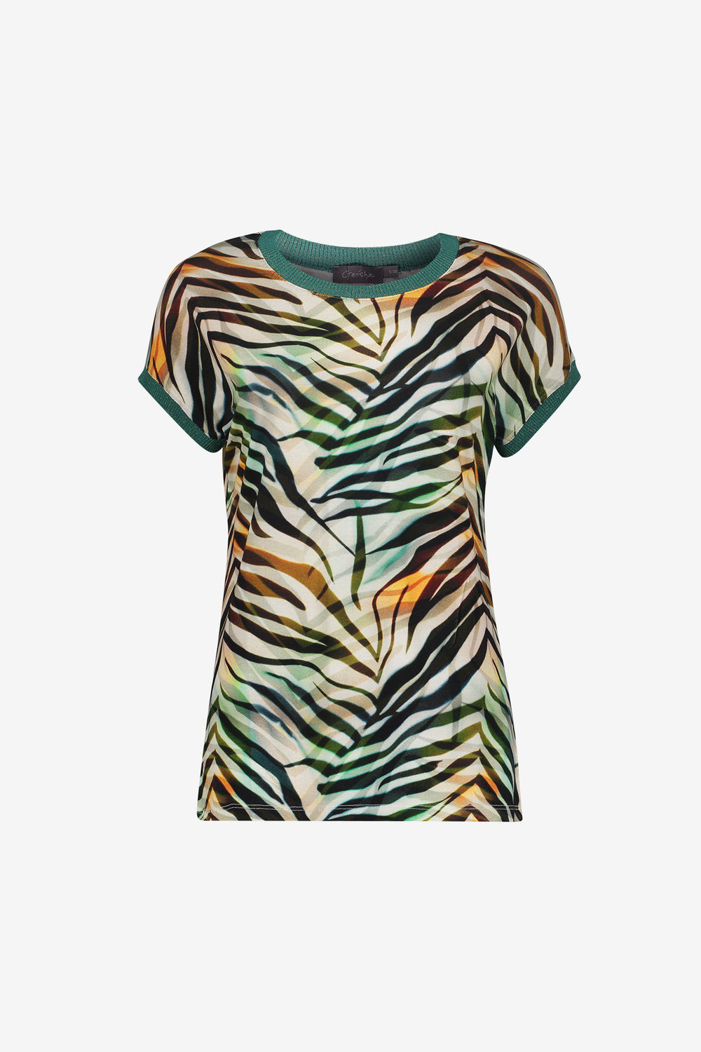 Geisha T-Shirt mit grafischem Print und Rippbündchen mit Lurex