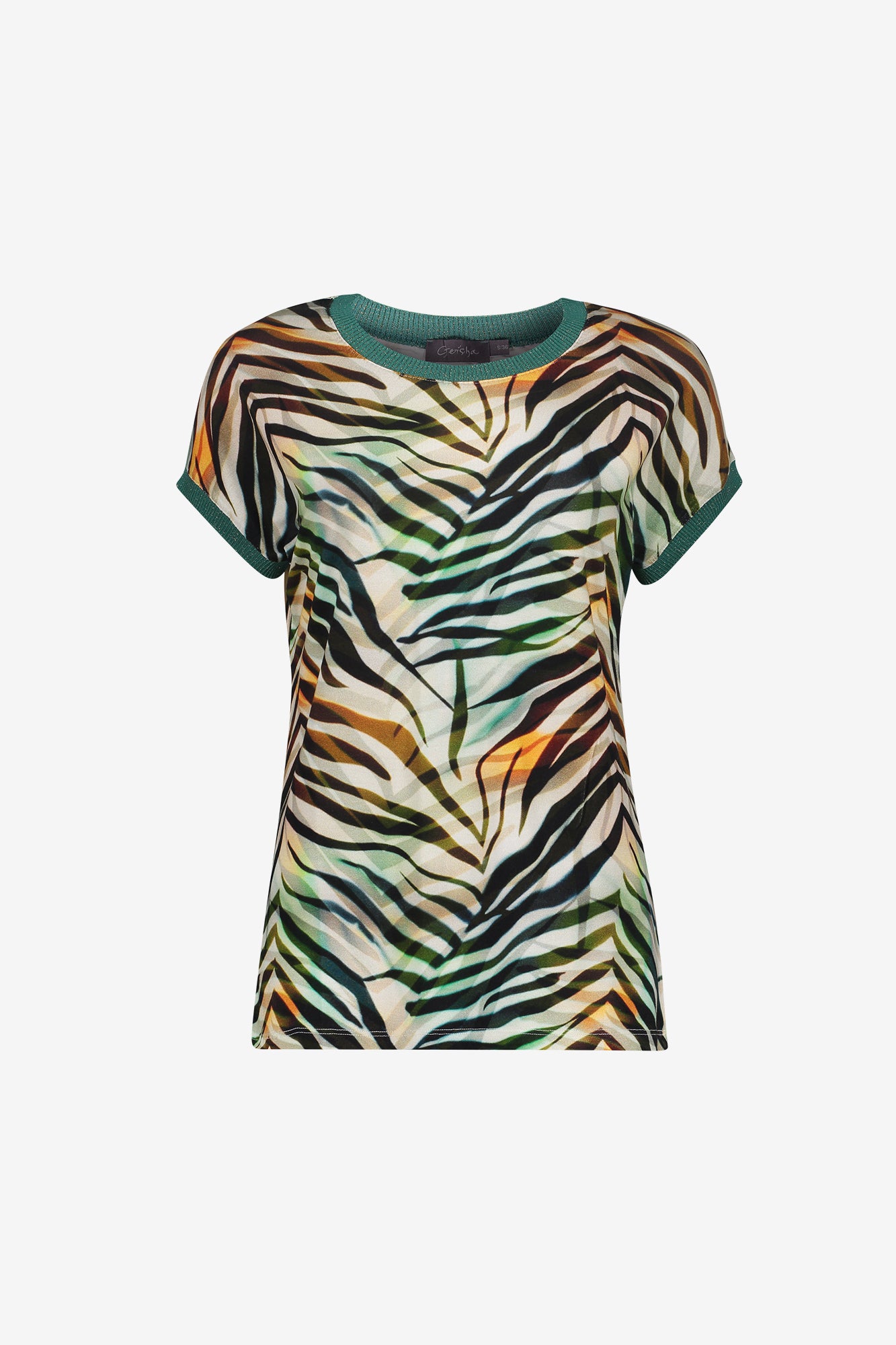 Geisha T-Shirt mit grafischem Print und Rippbündchen mit Lurex