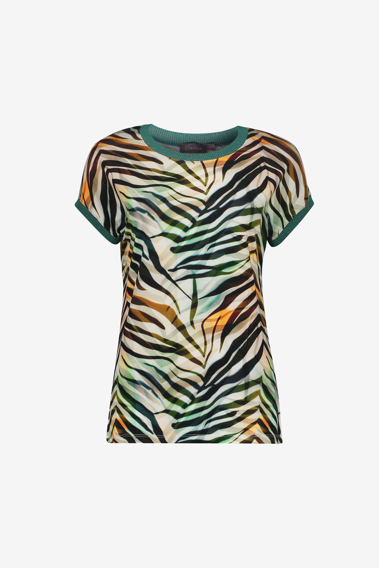 Geisha T-Shirt mit grafischem Print und Rippbündchen mit Lurex
