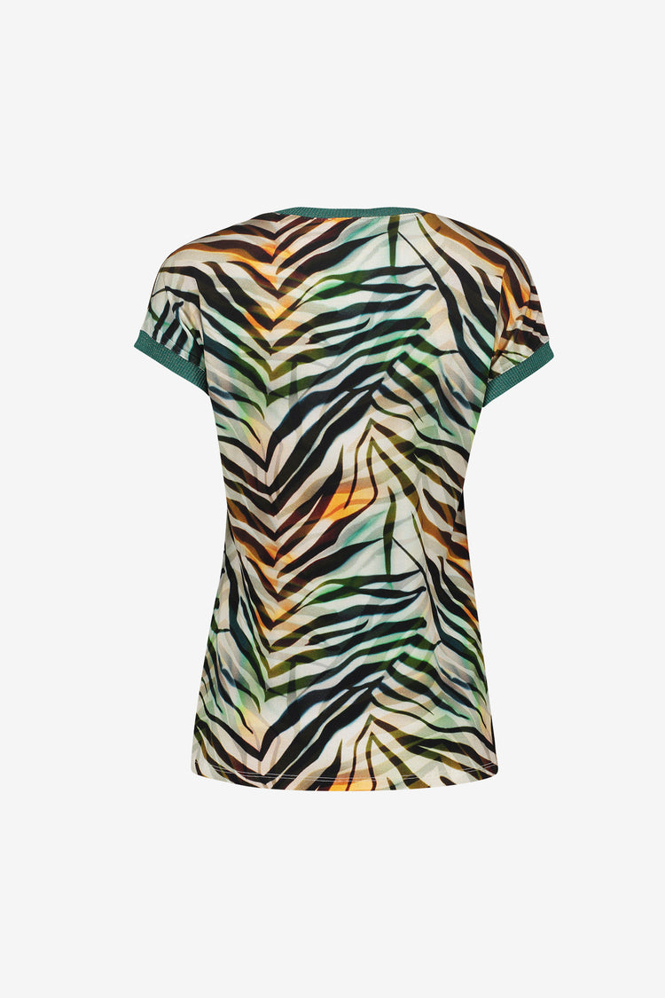 Geisha T-Shirt mit grafischem Print und Rippbündchen mit Lurex