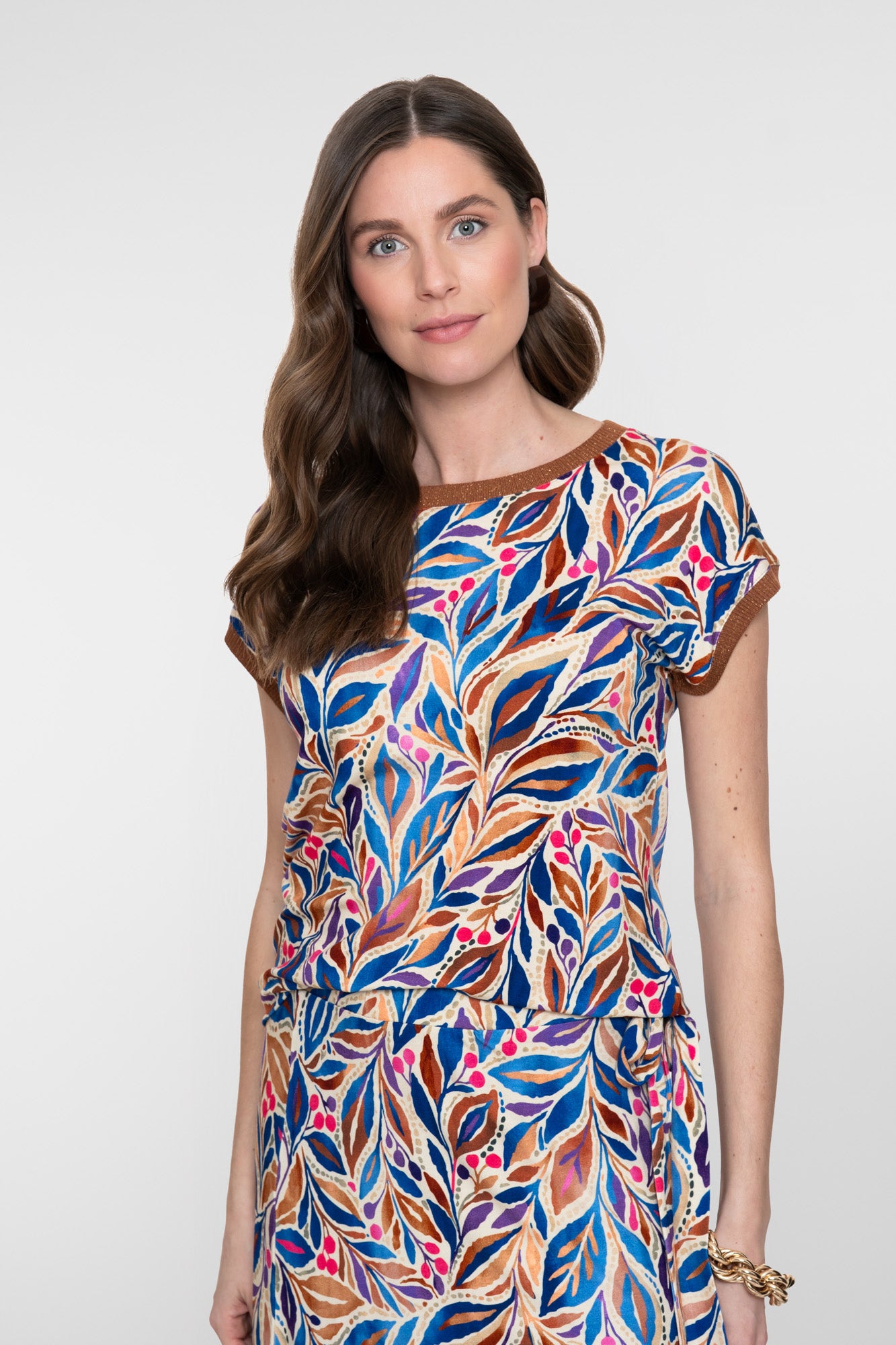 Geisha T-Shirt mit grafischem Print und Rippbündchen mit Lurex