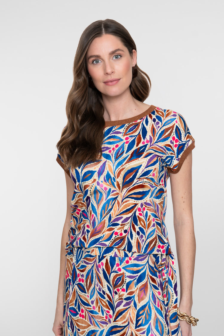 Geisha T-Shirt mit grafischem Print und Rippbündchen mit Lurex