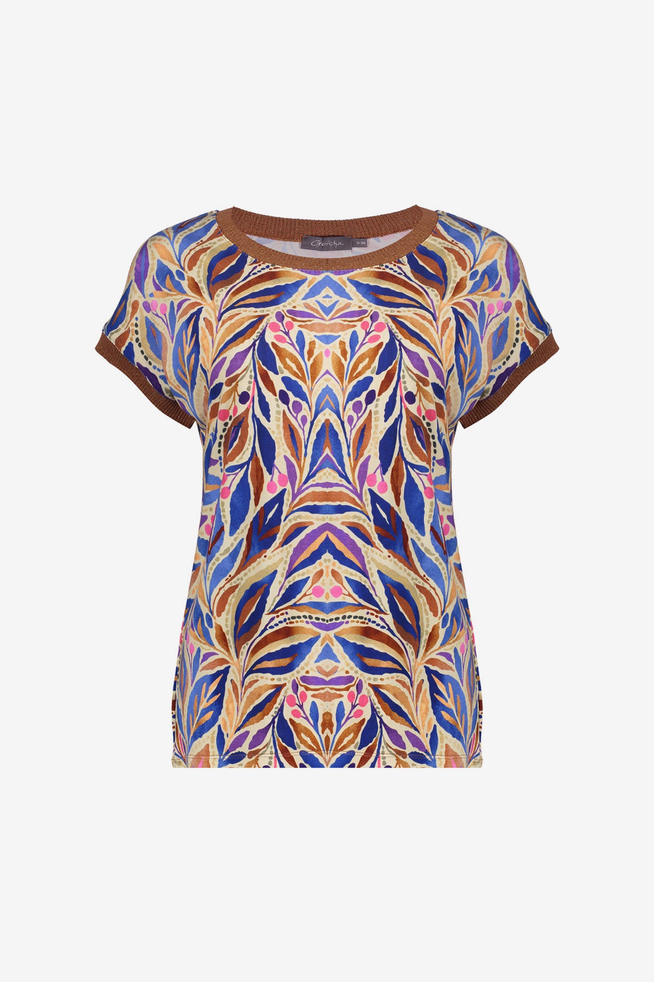 Geisha T-Shirt mit grafischem Print und Rippbündchen mit Lurex