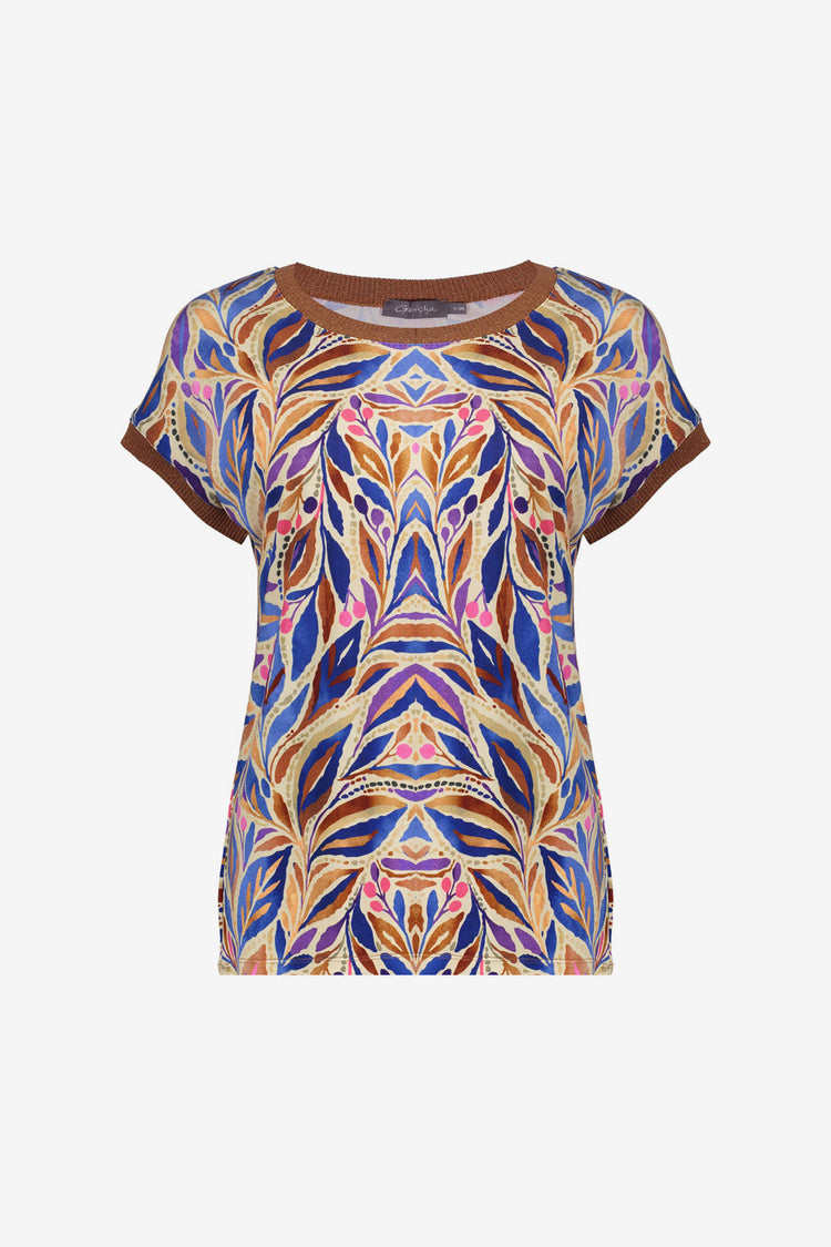 Geisha T-Shirt mit grafischem Print und Rippbündchen mit Lurex