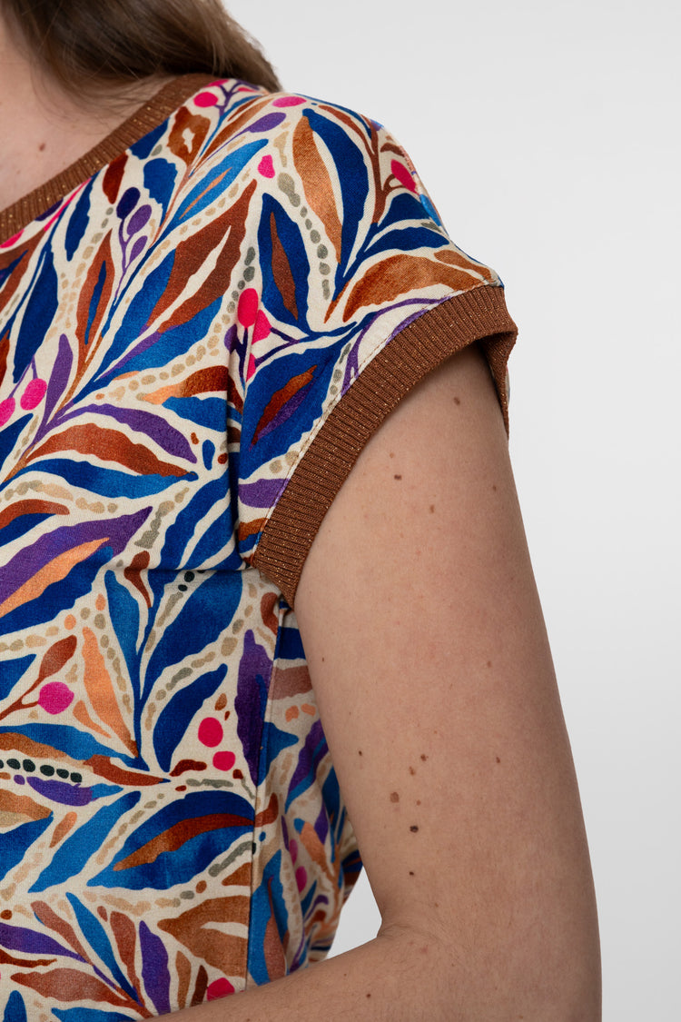 Geisha T-Shirt mit grafischem Print und Rippbündchen mit Lurex