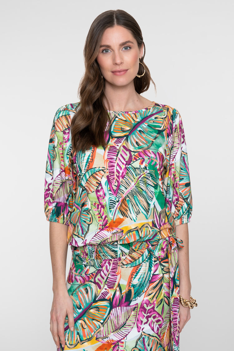 Geisha Top mit Print und Smockdetail