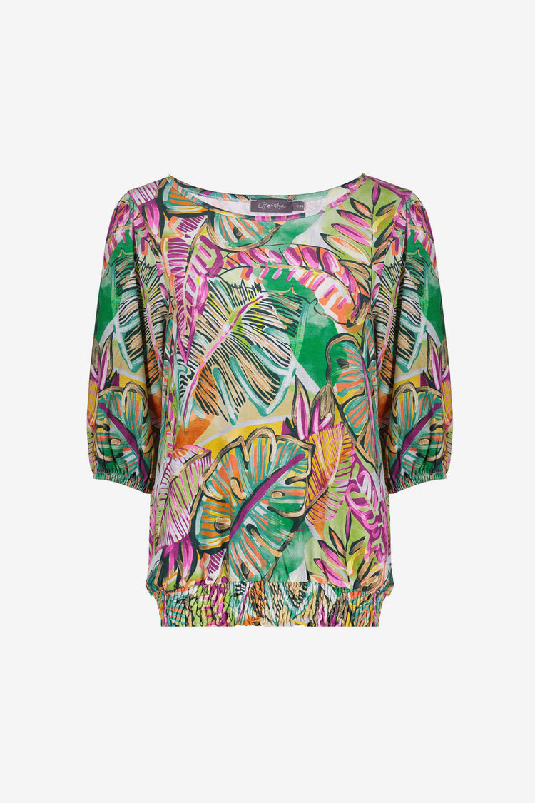 Geisha Top mit Print und Smockdetail