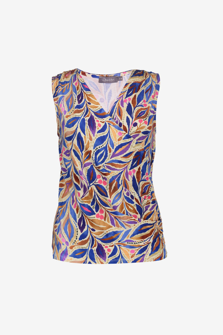Geisha Top mit Wickelausschnitt und grafischem Print