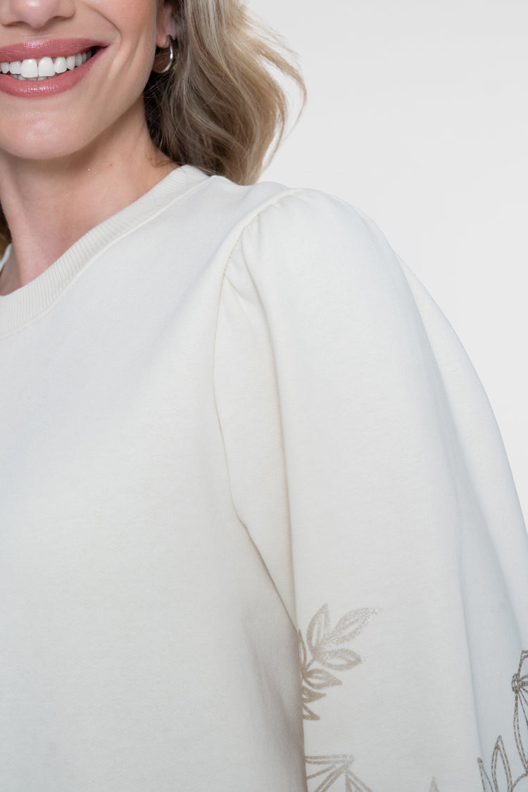 Geisha Sweatshirt mit bestickten Blumenärmeln