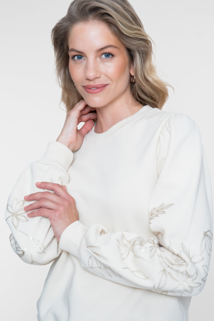 Geisha Sweatshirt mit bestickten Blumenärmeln